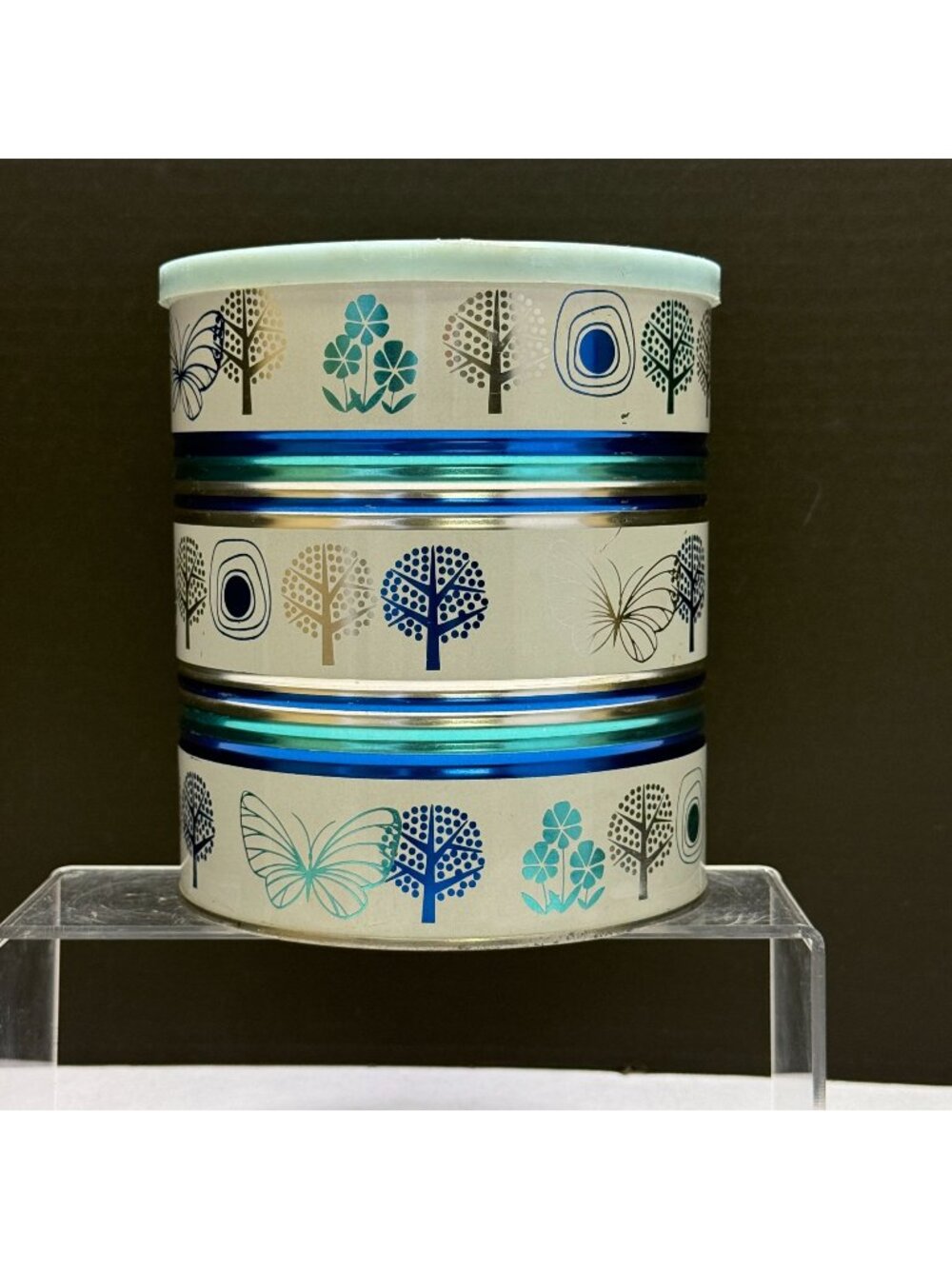 Vintage Butternut Butterfly Blue and White Coffee Tin Can